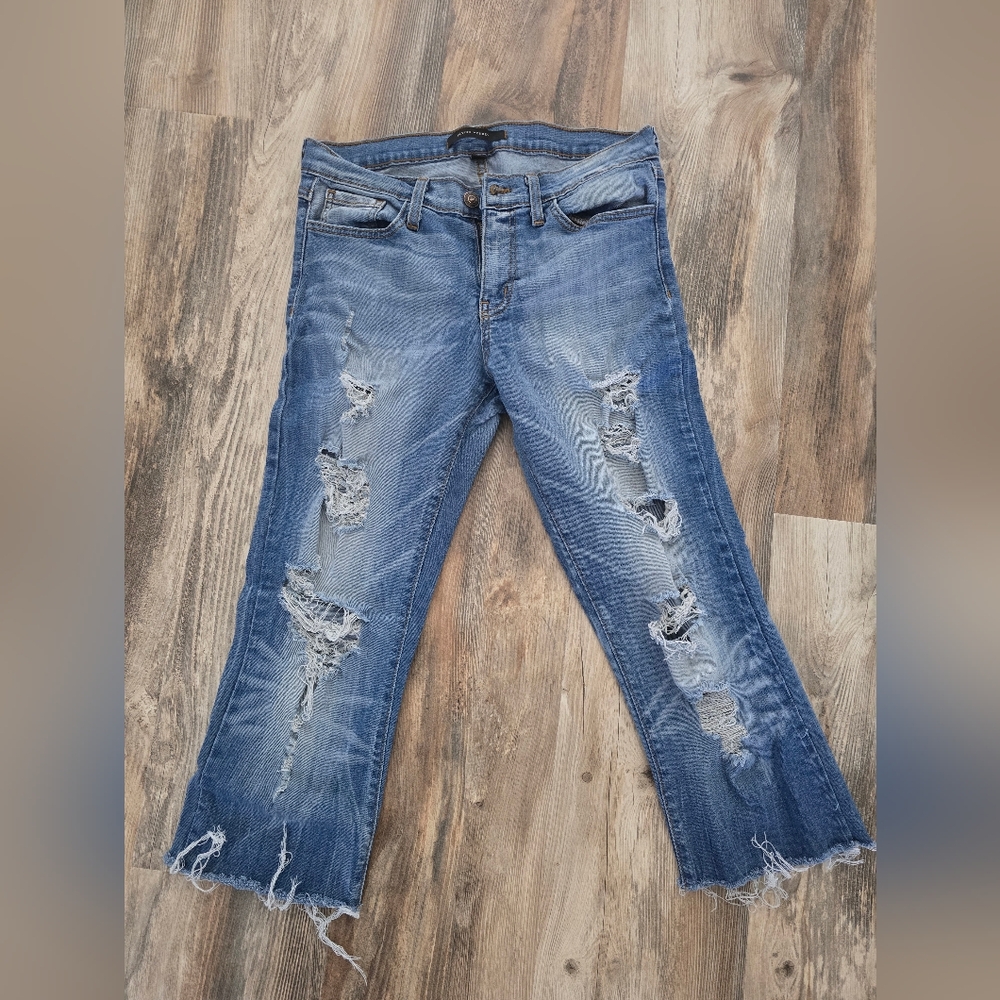 Flying Monkey Cropped Distressed Jeans in Blue
